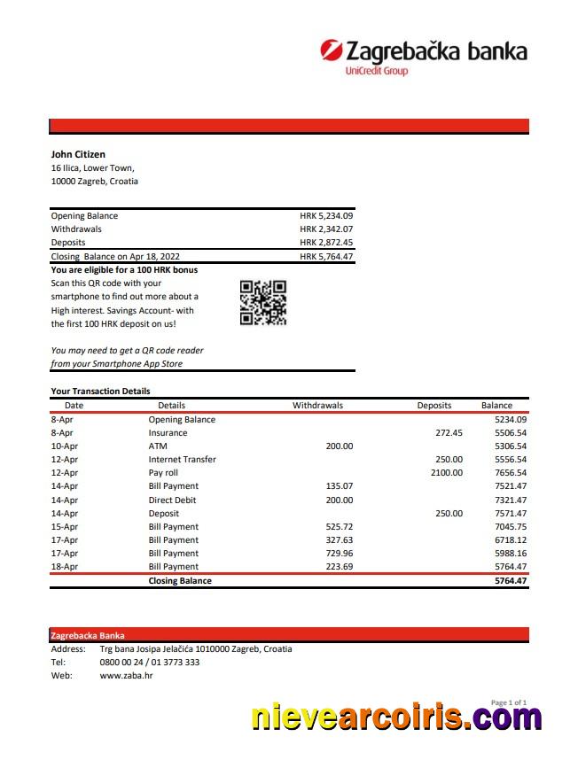 Croatia Zagrebačka Bank statement xls